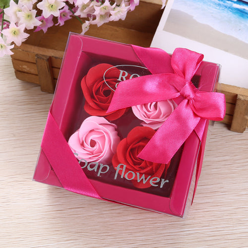 4 Rose Soap Flowers Gift Box
